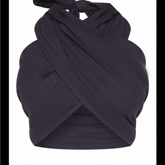 PRETTYLITTLETHING BLACK LINEN FEEL CROSS FRONT PLEATED CROP SIZE 6 - Picture 7 of 13